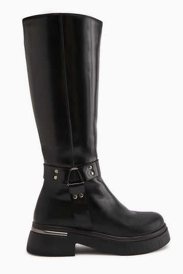 Lani Black Patent Buckle and Stud Detailed Women’s Boots