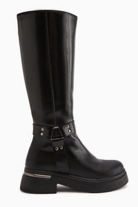 Lani Black Patent Buckle and Stud Detailed Women’s Boots