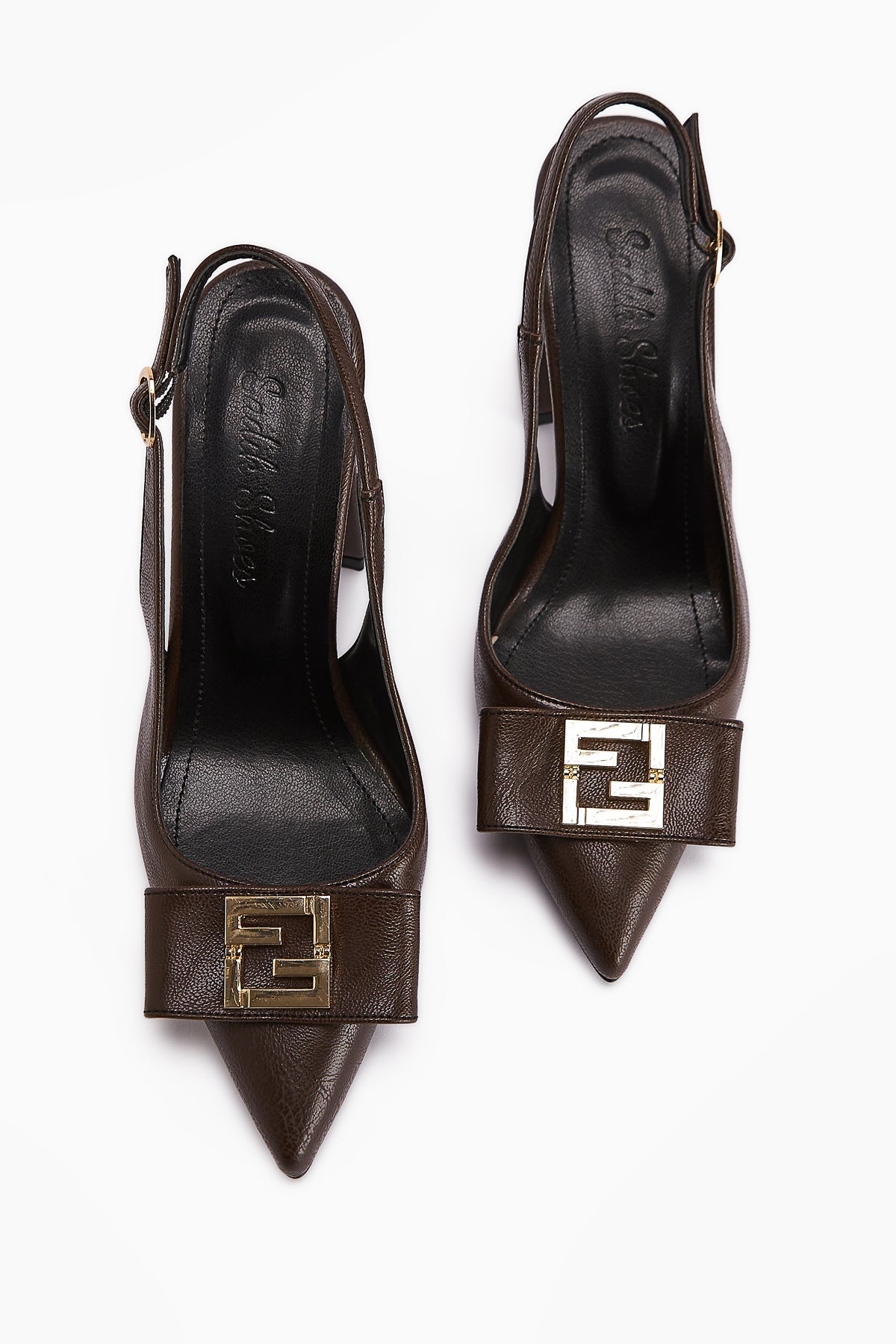 Yupin – Brown Metal-Detail Closed-Toe Heeled Shoe (Women)
