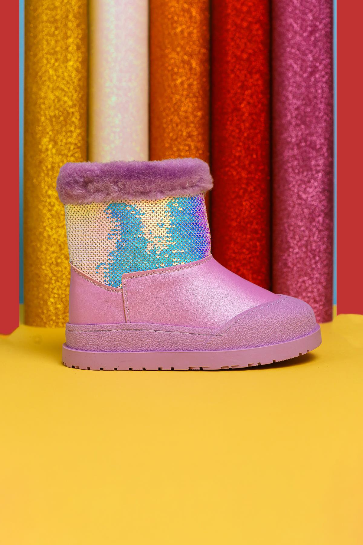 Hanne Lilac Sequined Fur-Lined Kids' Boots