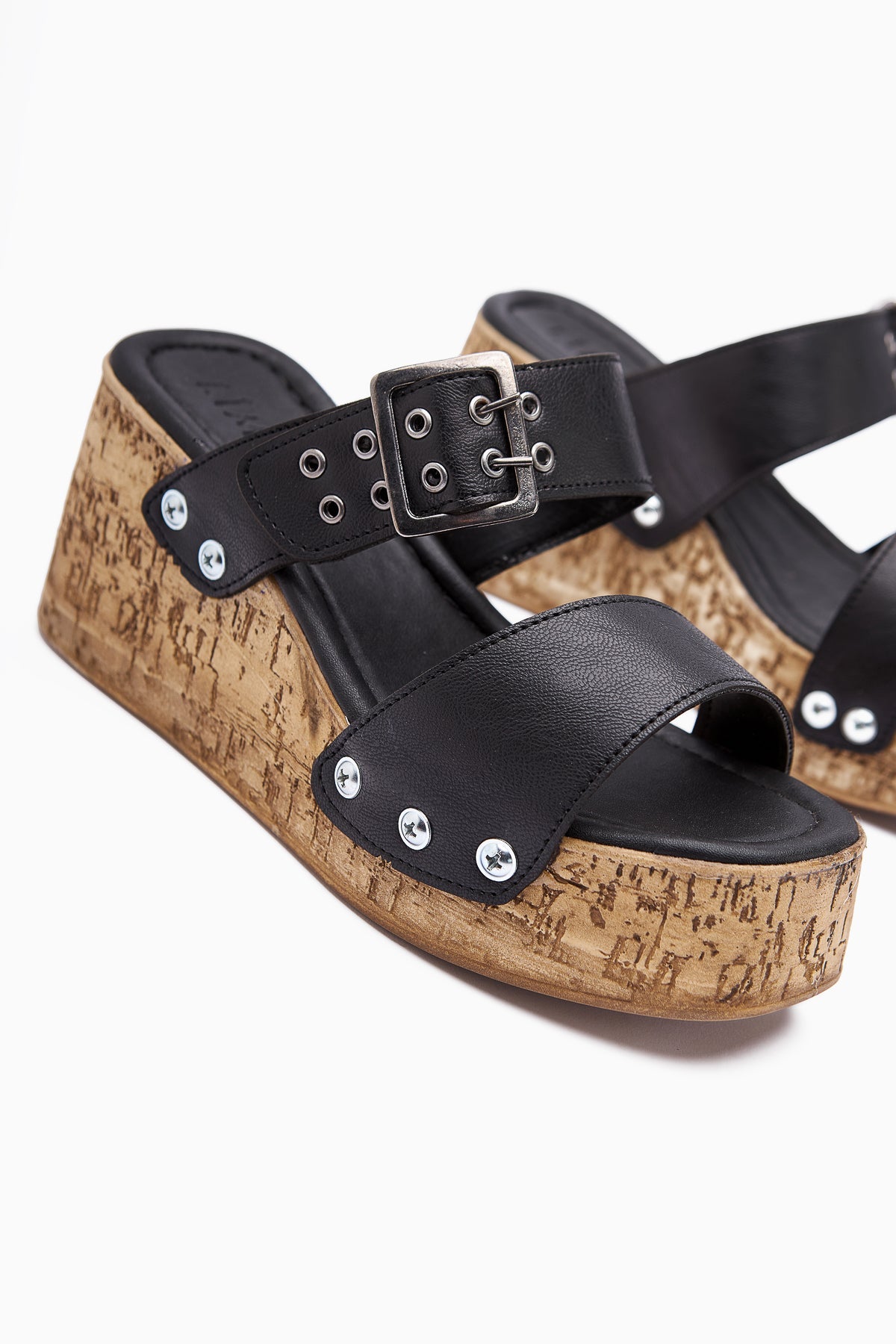 Genet Black Screw Detail Buckled Women's Slides