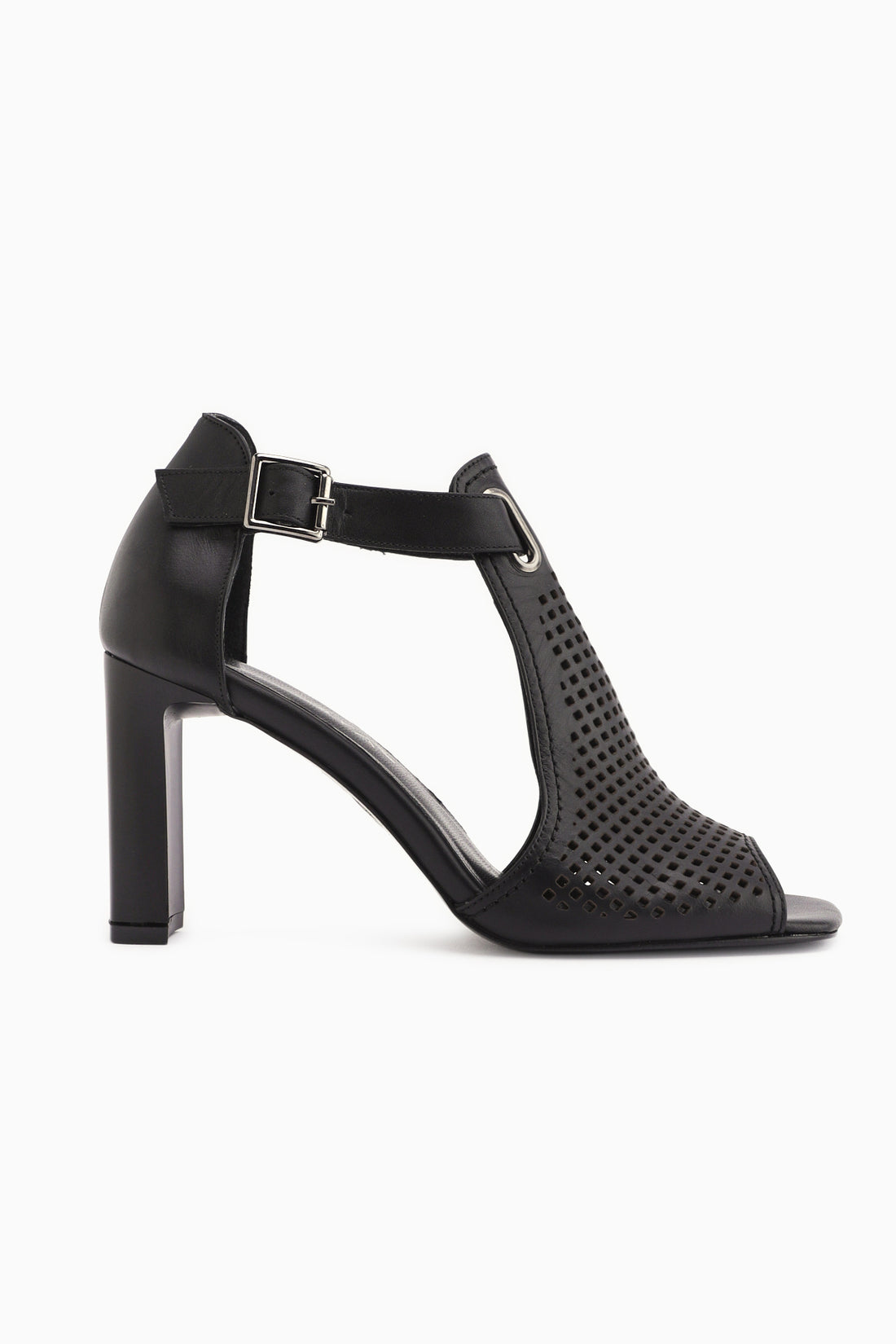 Monica Genuine Leather Black Buckled Thick Heeled Women’s Shoes