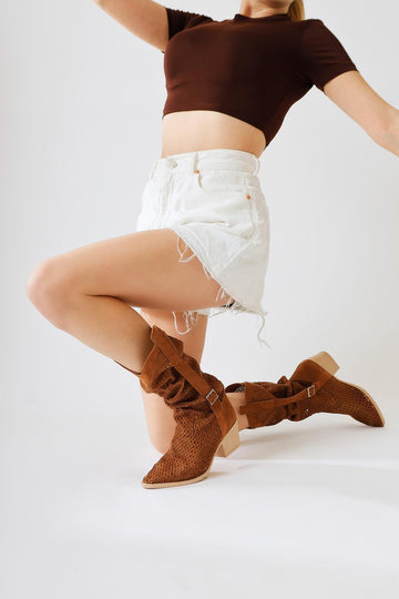 Orietta Tan Suede Laser Cut Women’s Boots
