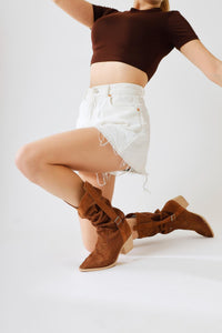 Orietta Tan Suede Laser Cut Women’s Boots