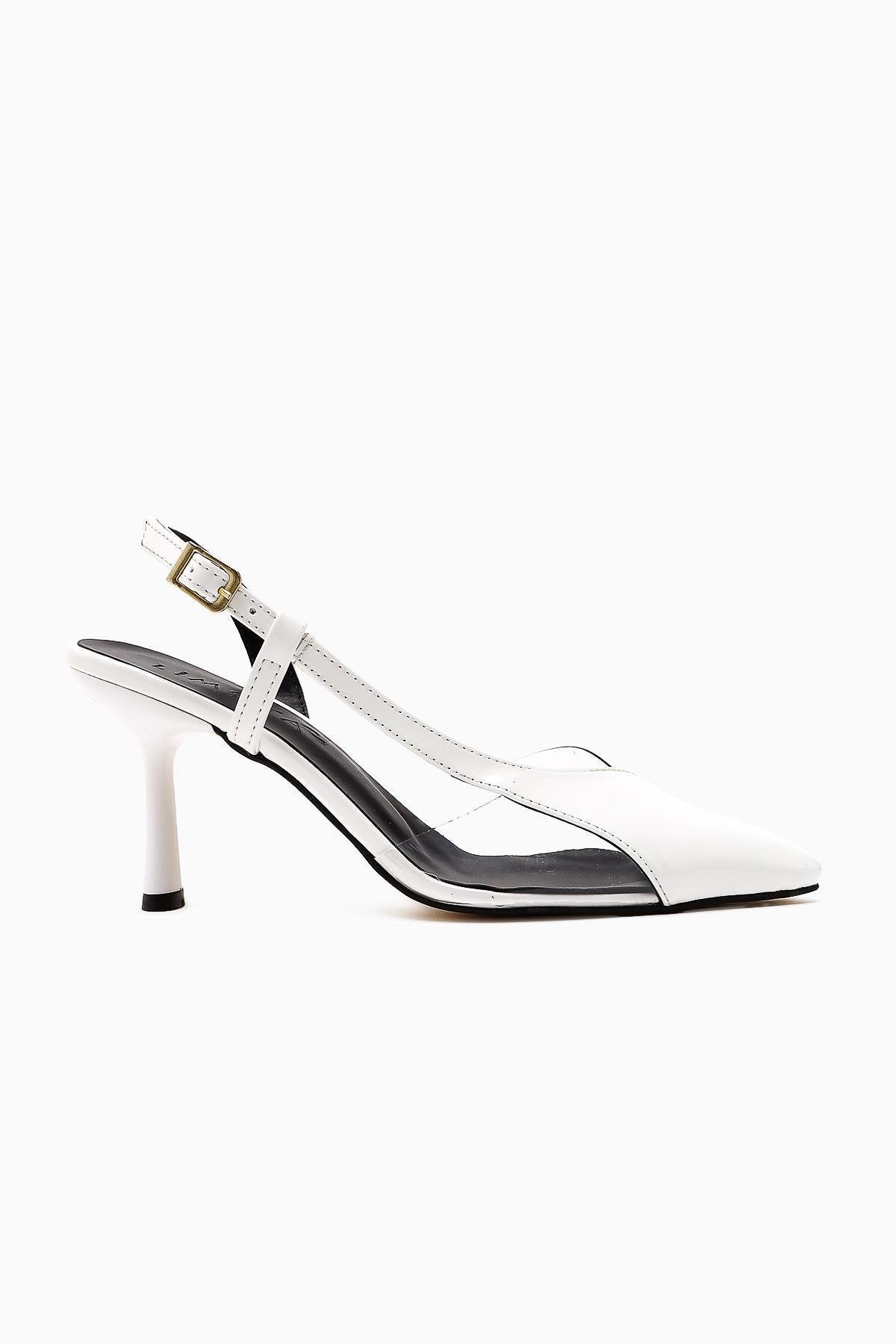 Aliah White Patent Leather Pointed Toe Pumps with Transparent Detail