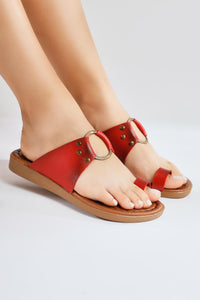 Genuine Leather Bitania Red Thong Slippers