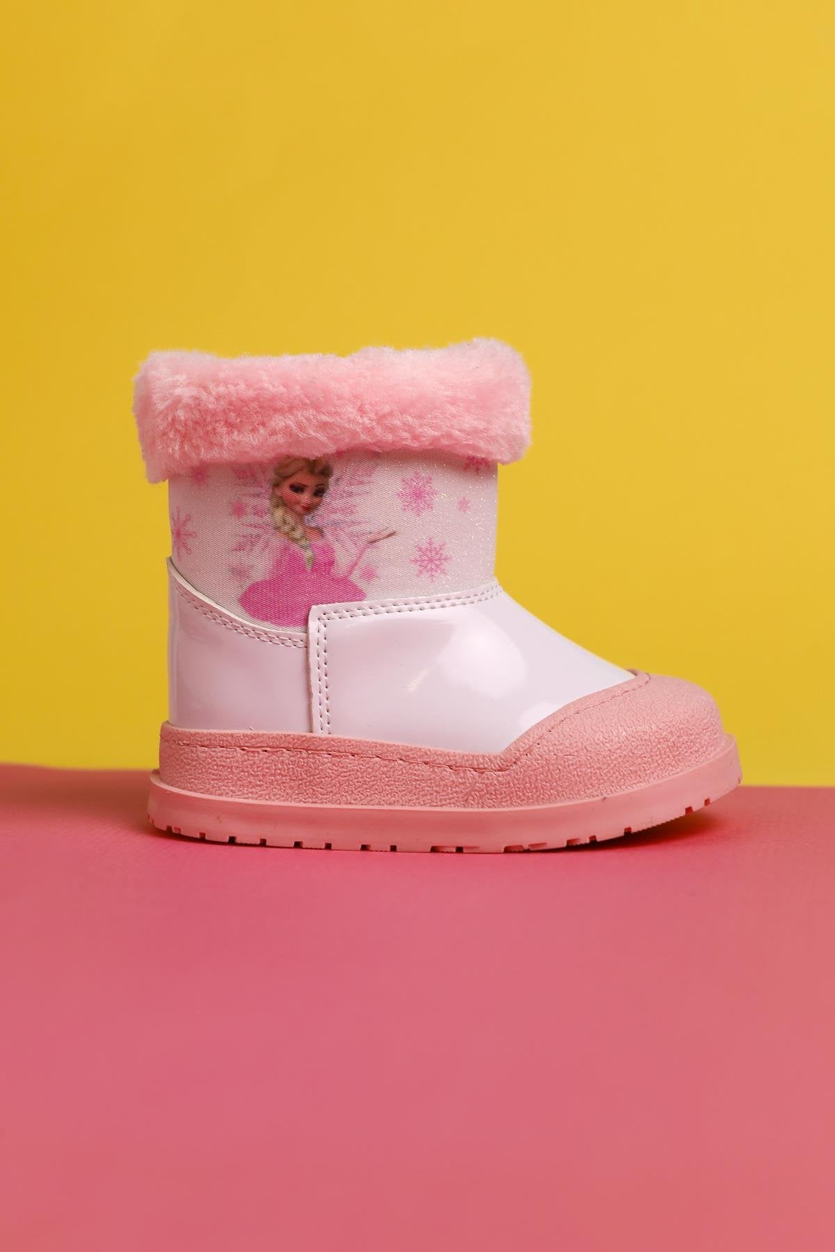Elea Pink Striped Character Print Fur-Lined Baby Boots
