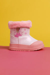 Elea Pink Striped Character Print Fur-Lined Baby Boots