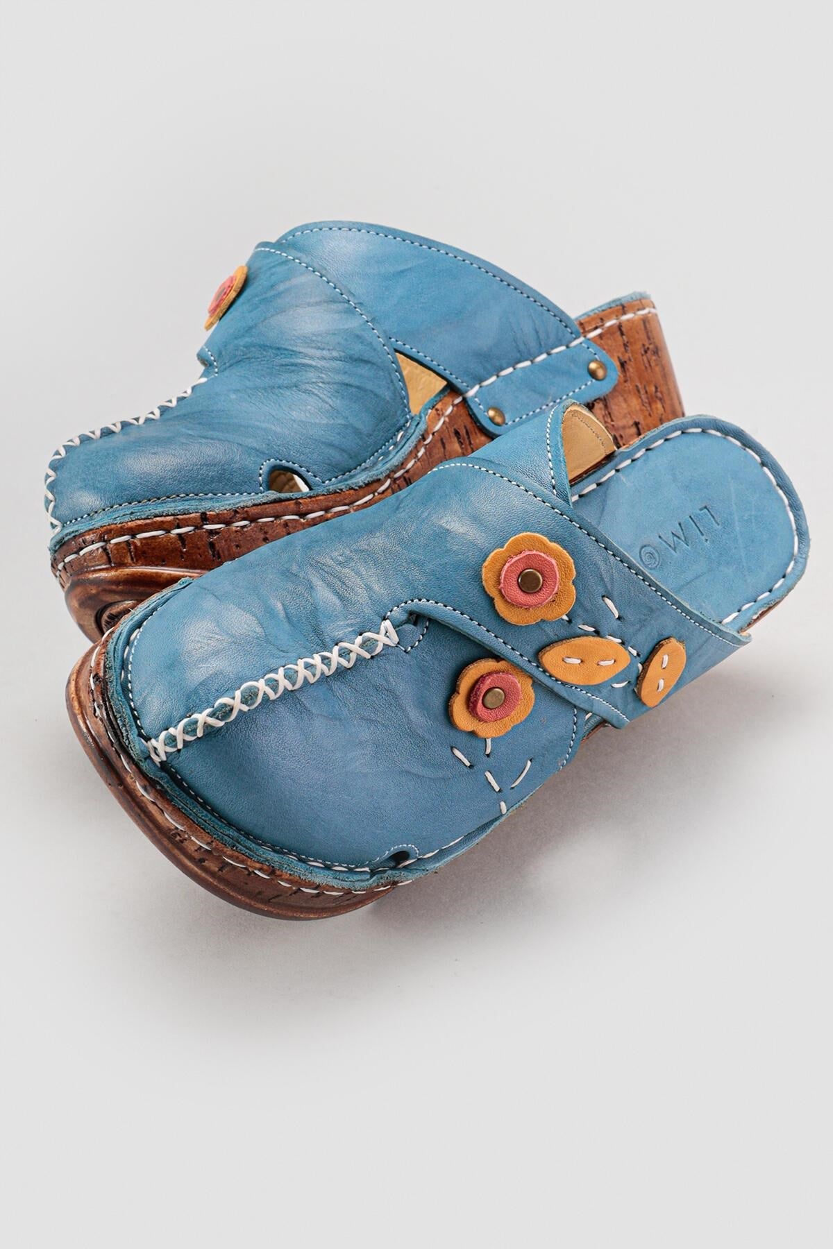 Alto Genuine Leather – Dark Blue Wedge Distressed-Sole Slide (Women)