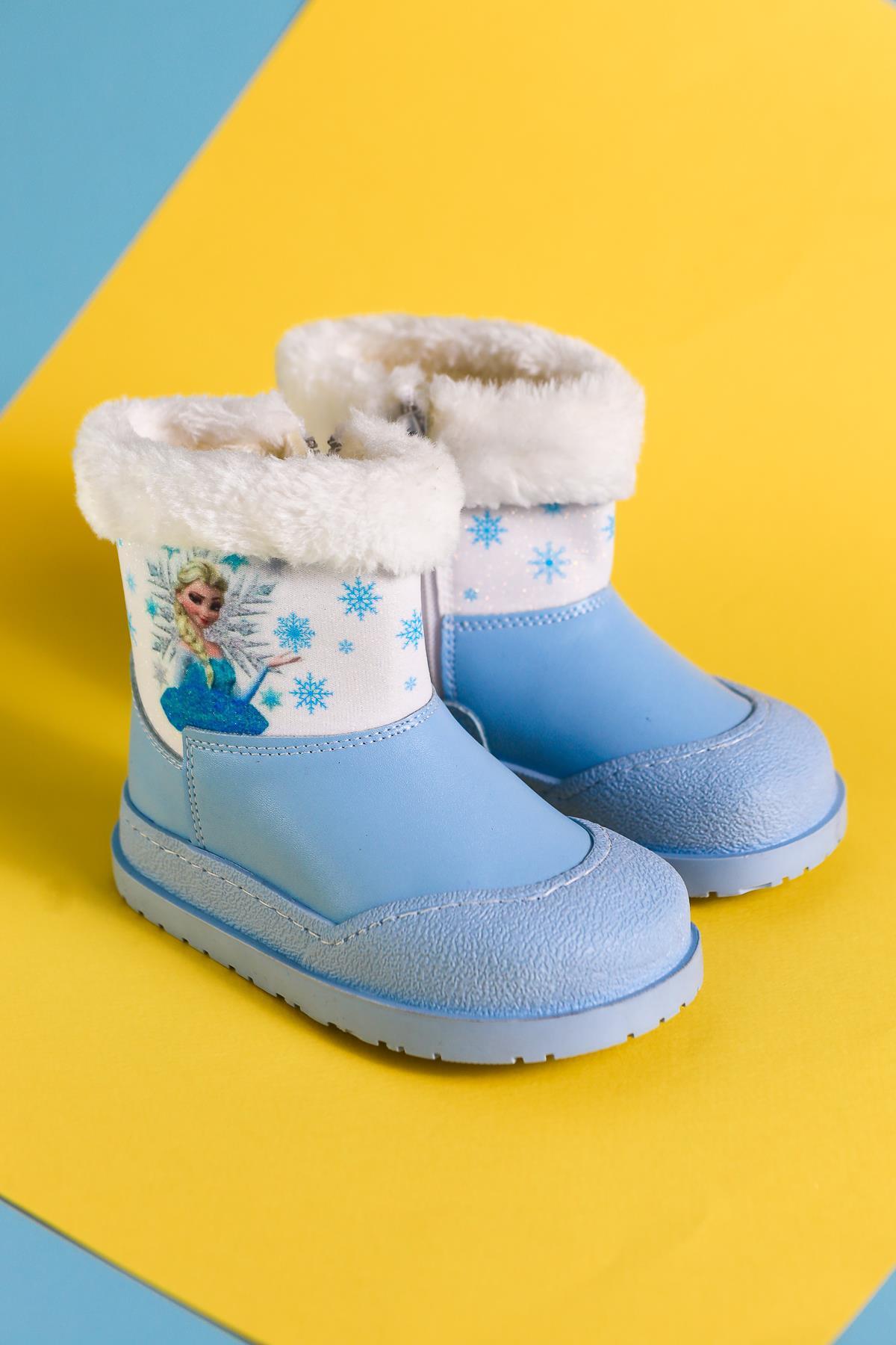 Hannah Blue Striped Character Print Fur-Lined Kids' Boots
