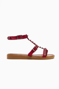 Genuine Leather Hivin Red Metal Bead Detailed Women’s Sandal
