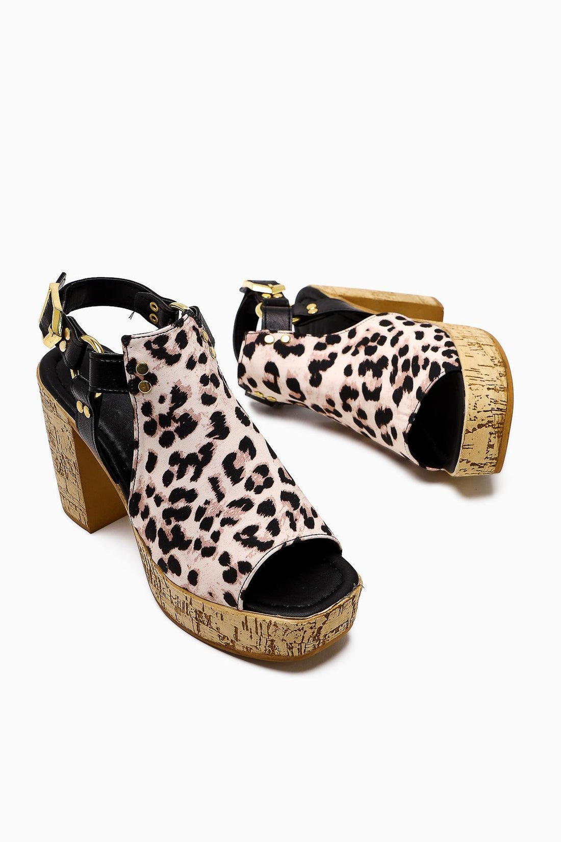 Hadel Black Leopard Belted Platform Heeled Women’s Sandal