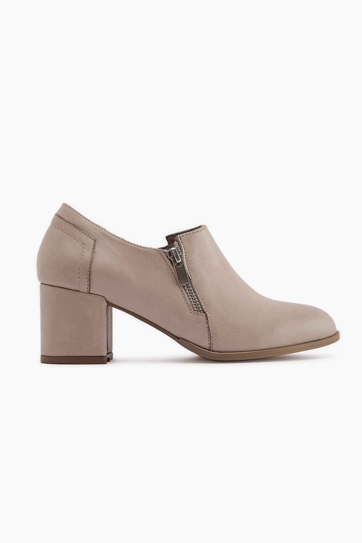 Leona Genuine Leather – Beige Zipper-Detail Heeled Shoe (Women)