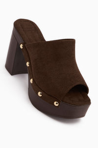 Gracia Brown Suede Platform Heeled Women’s Slippers