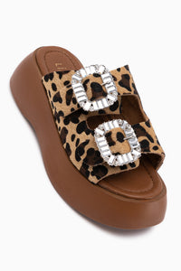 Daina Genuine Leather Leopard Stone Women’s Slippers
