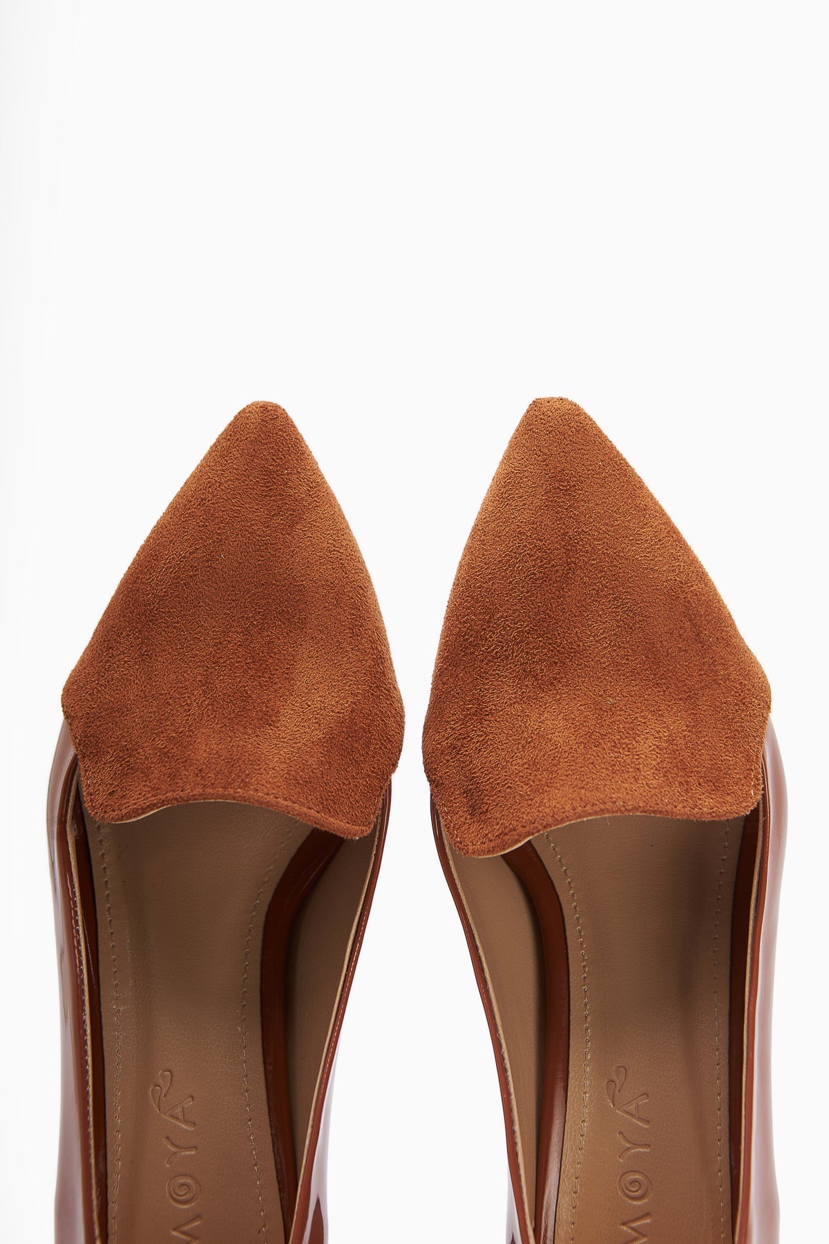 Gisela Taba Suede Detailed Patent Leather Heeled Women's Shoes