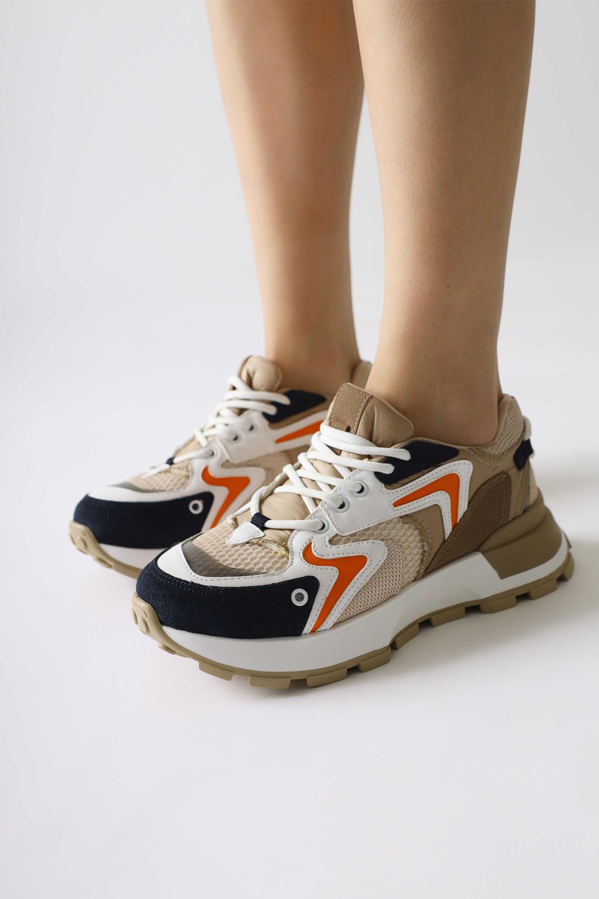 Onella Navy Suede Detailed Lace-up Sneakers