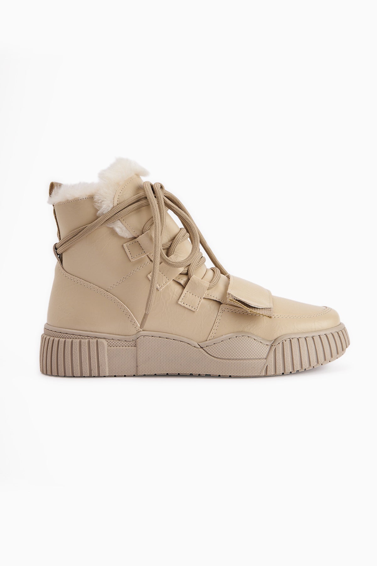 Yanisa Beige Fur-Lined Lace-up Women's Sport Boot