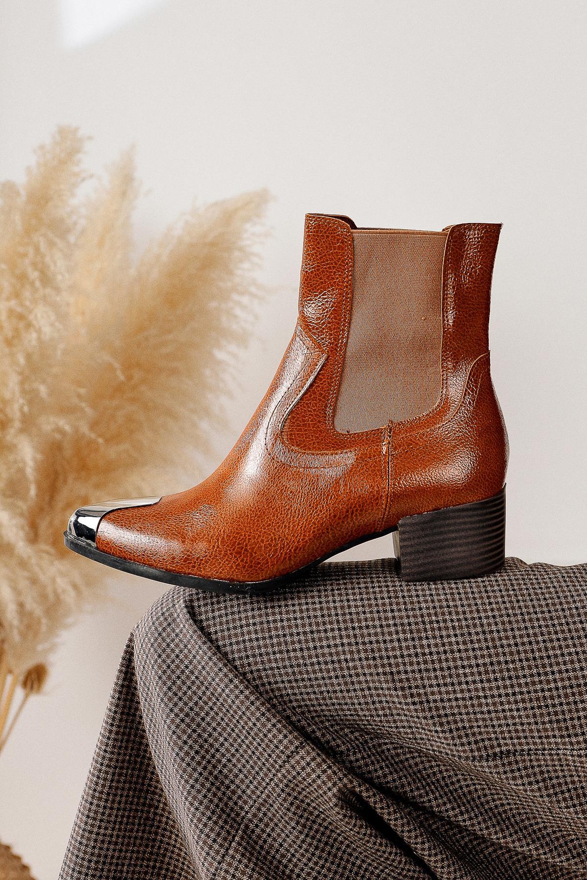 Micki – Cognac Pointed-Toe Metal-Detail Boot (Women)