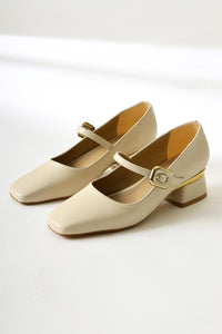 Abby Beige Square-Toe Buckle-Detailed Casual Shoes