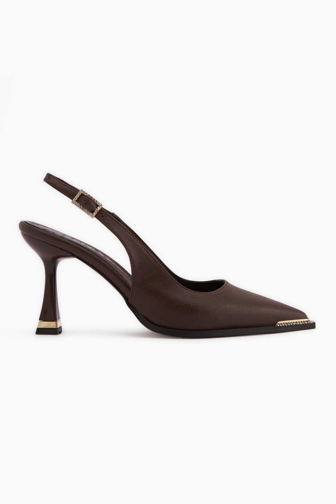 Vita Brown Stone Detailed Closed Toe Women’s Heeled Shoes