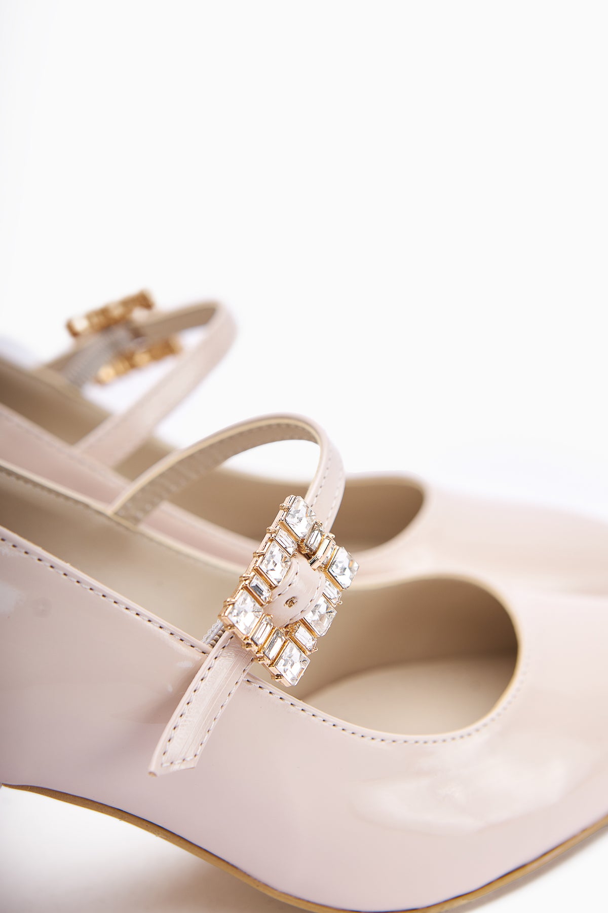 Maria Beige Patent Buckled Women’s Heeled Shoes