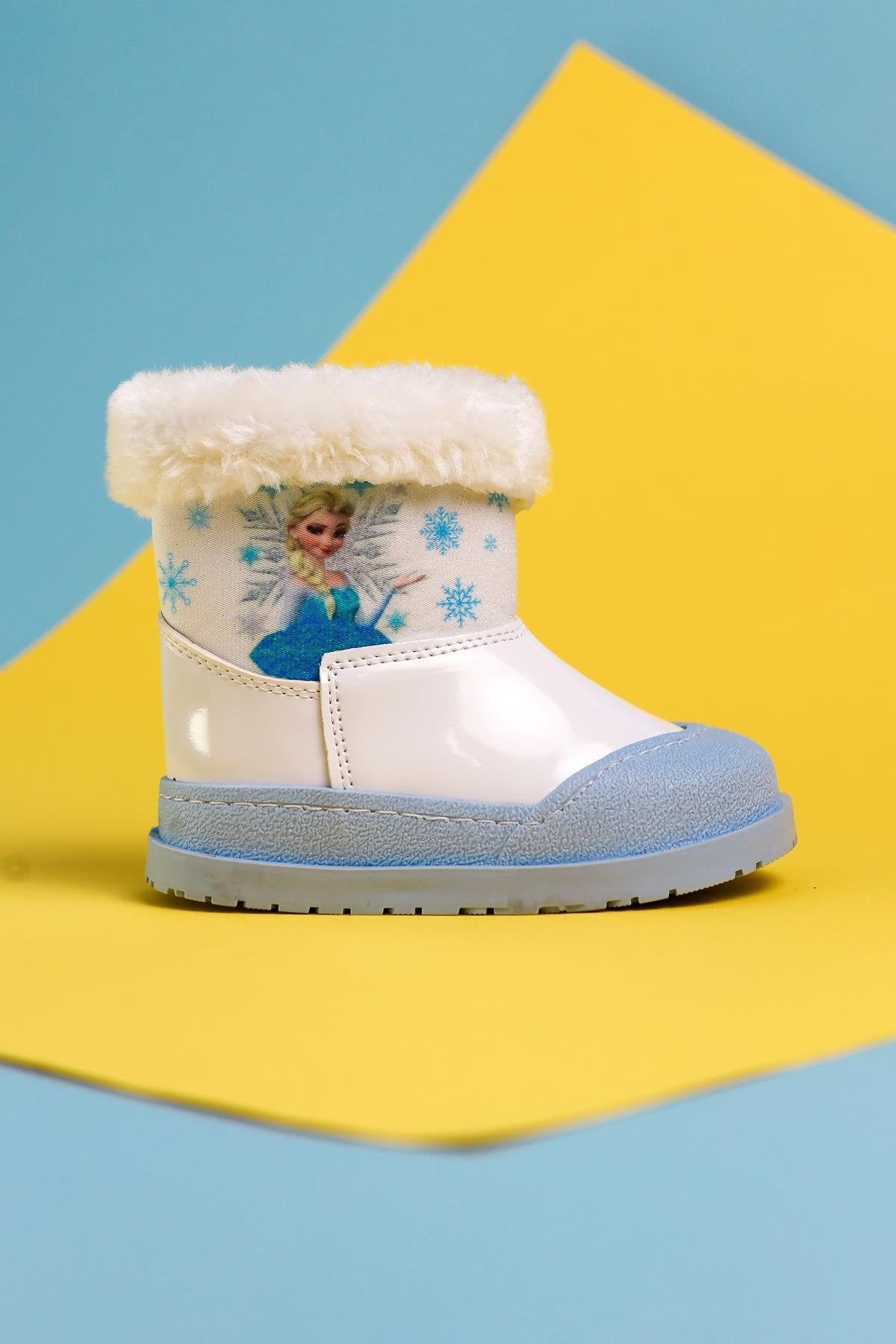 Elea White Striped Character Print Furry Lined Baby Boots