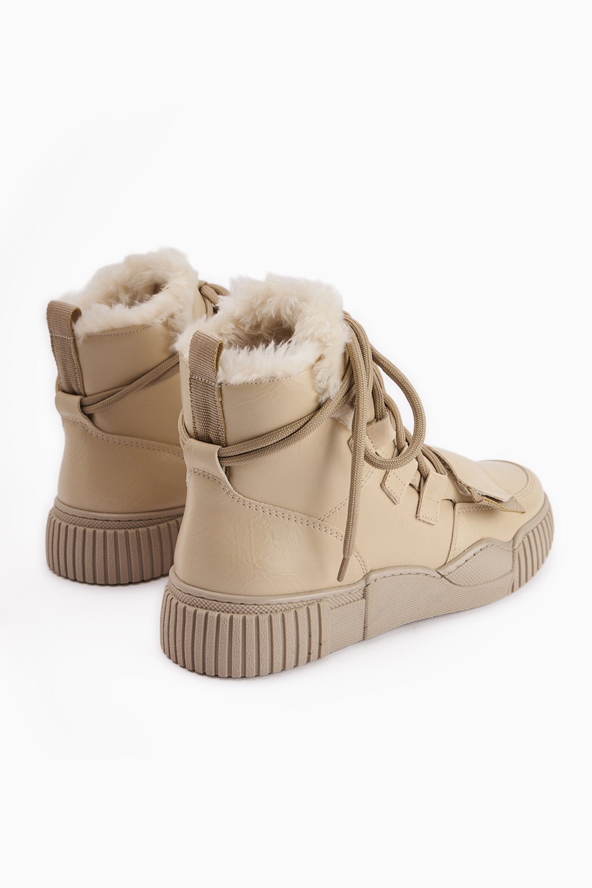 Yanisa Beige Fur-Lined Lace-up Women's Sport Boot