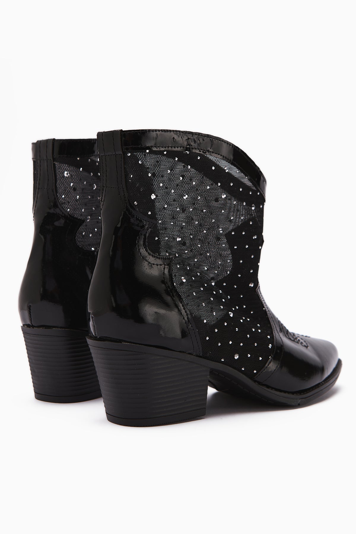 Rudi – Black Embroidered Western Stone-Embellished Summer Patent Vegan Material Boot (Women)