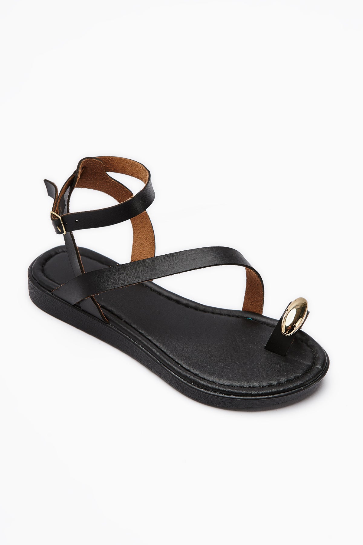 Anisa Black Cross-Strap Buckled Thong Women's Sandals