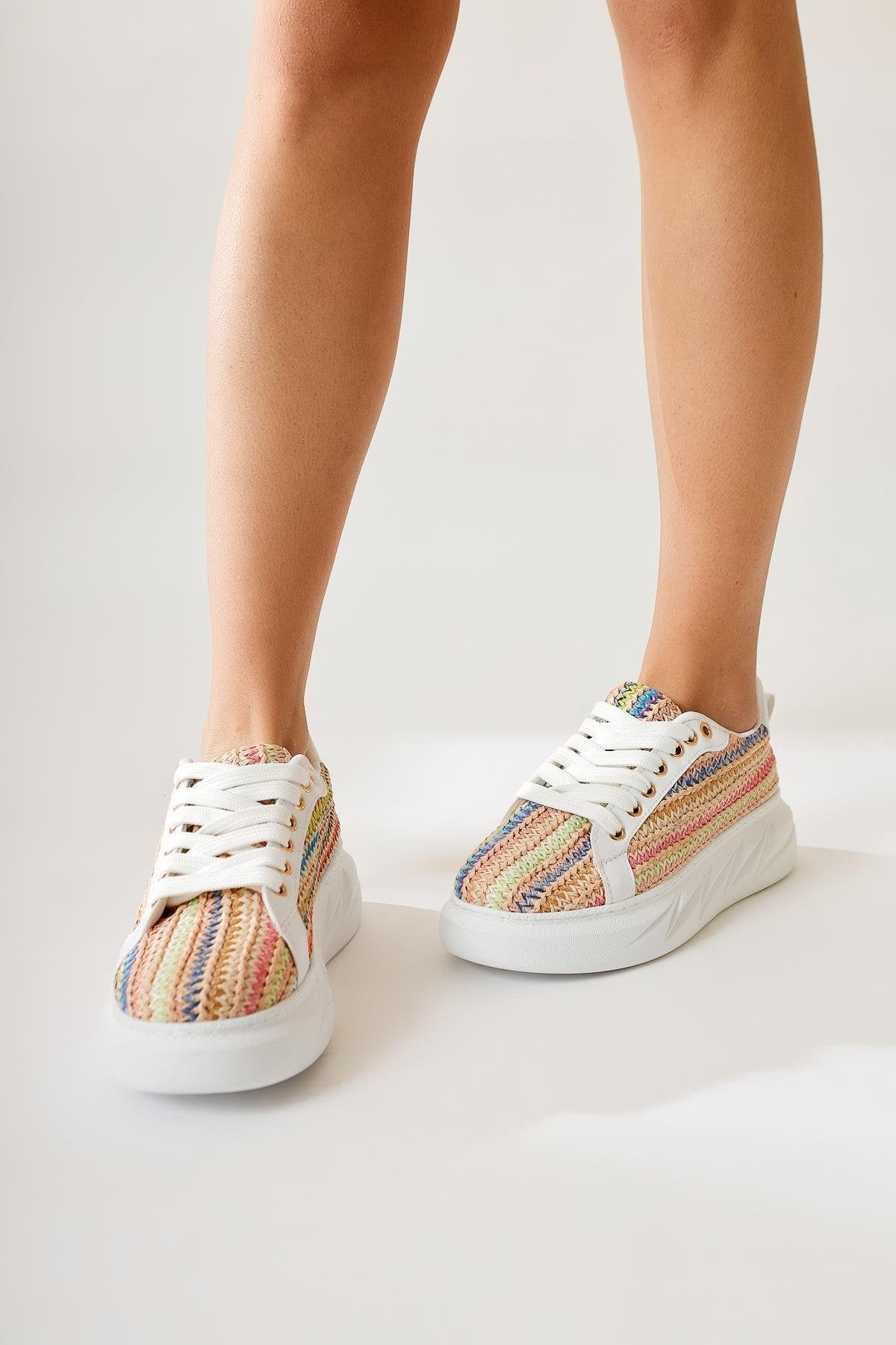 Silfa Rainbow Knit Pattern High-Top Lace-Up Sneakers