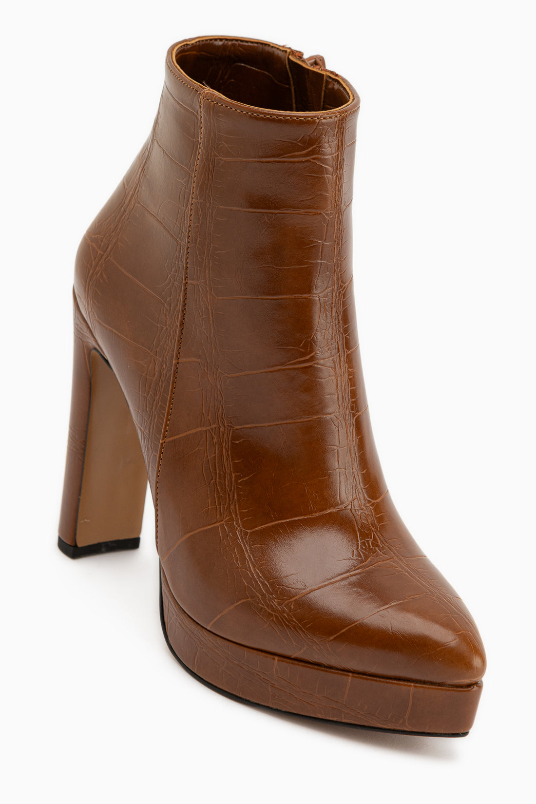 Abbie Tan Crocodile Pointed High Heeled Zipper Boots