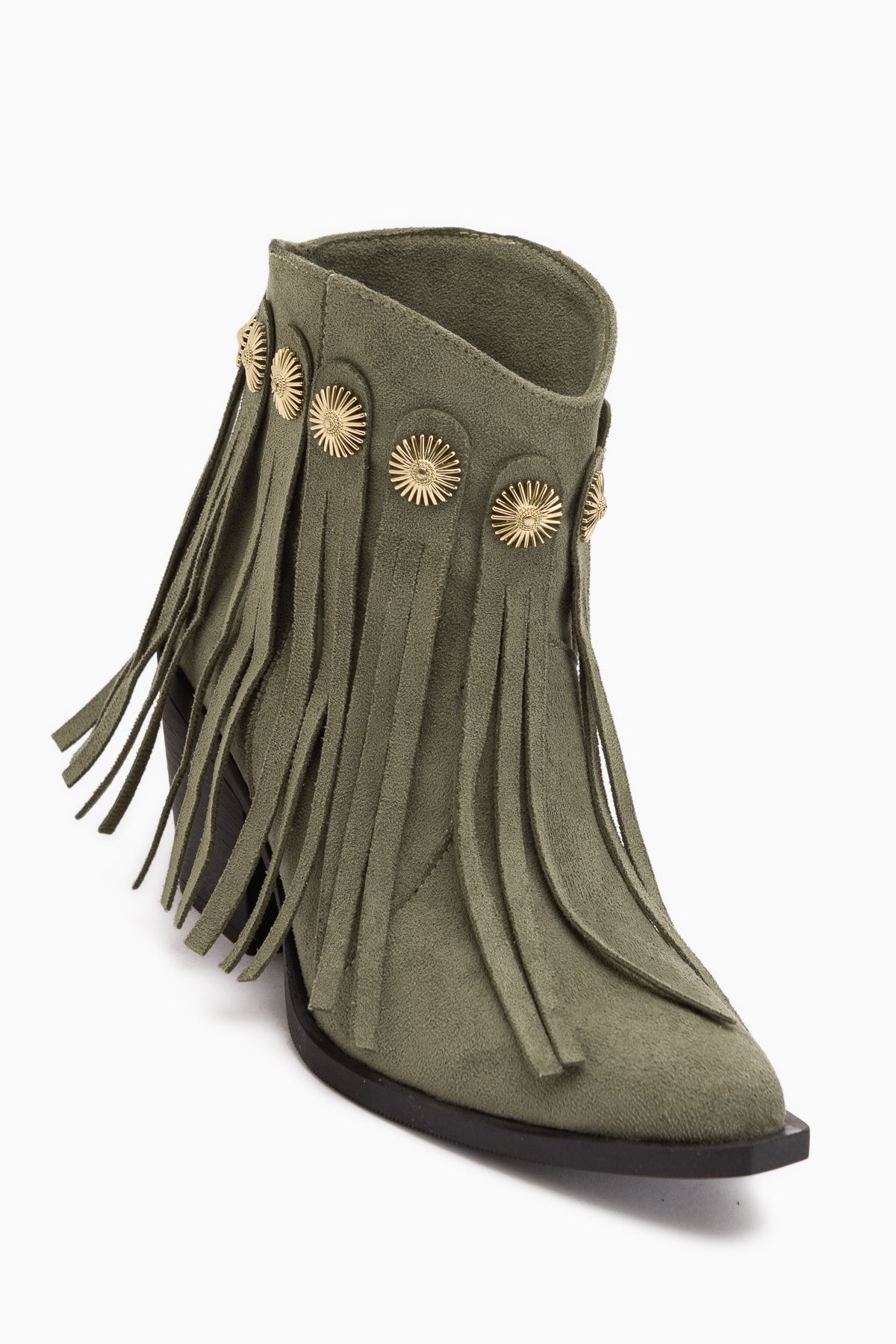 Rodeo Green Suede Fringed Thick Heeled Women’s Western Boots