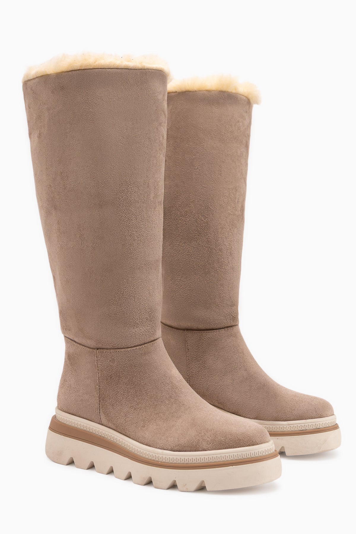 Edna Beige Suede Fur Detailed Women’s Boots