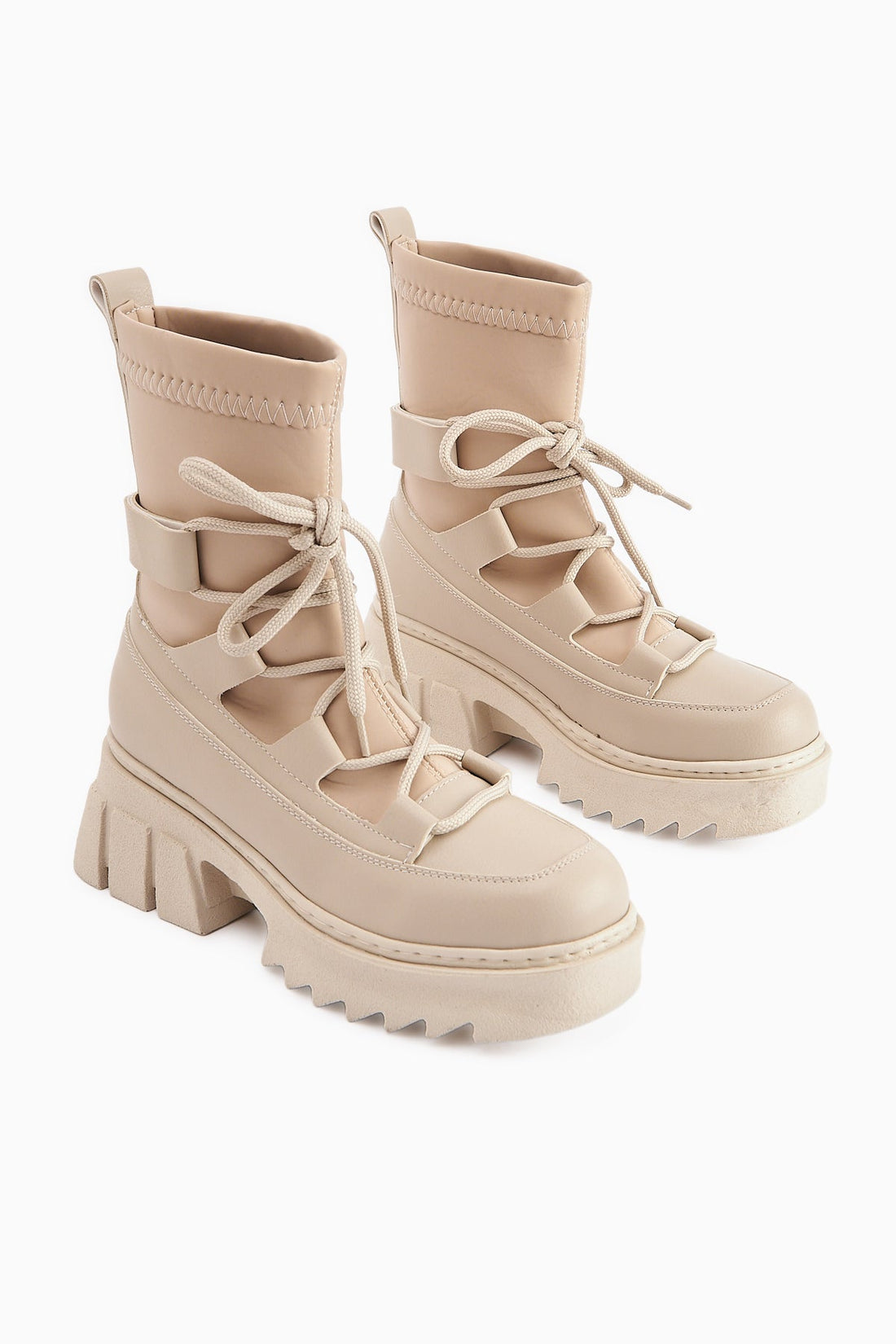 Casey Beige Thick Soled Lace-up Women's Boot