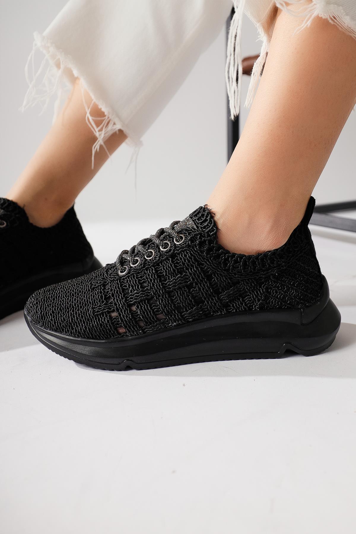Melisia Black Stone-Detailed Knit Sneakers