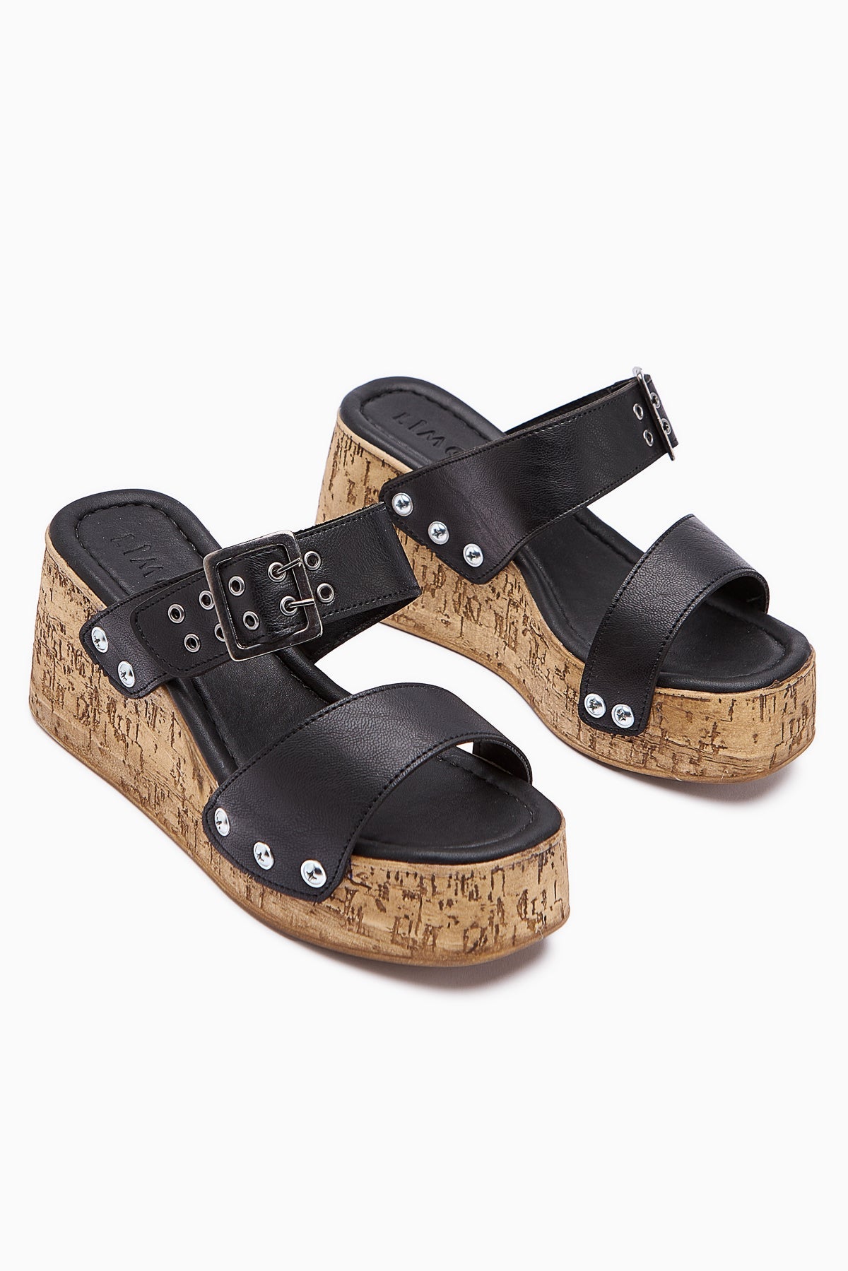 Genet Black Screw Detail Buckled Women's Slides
