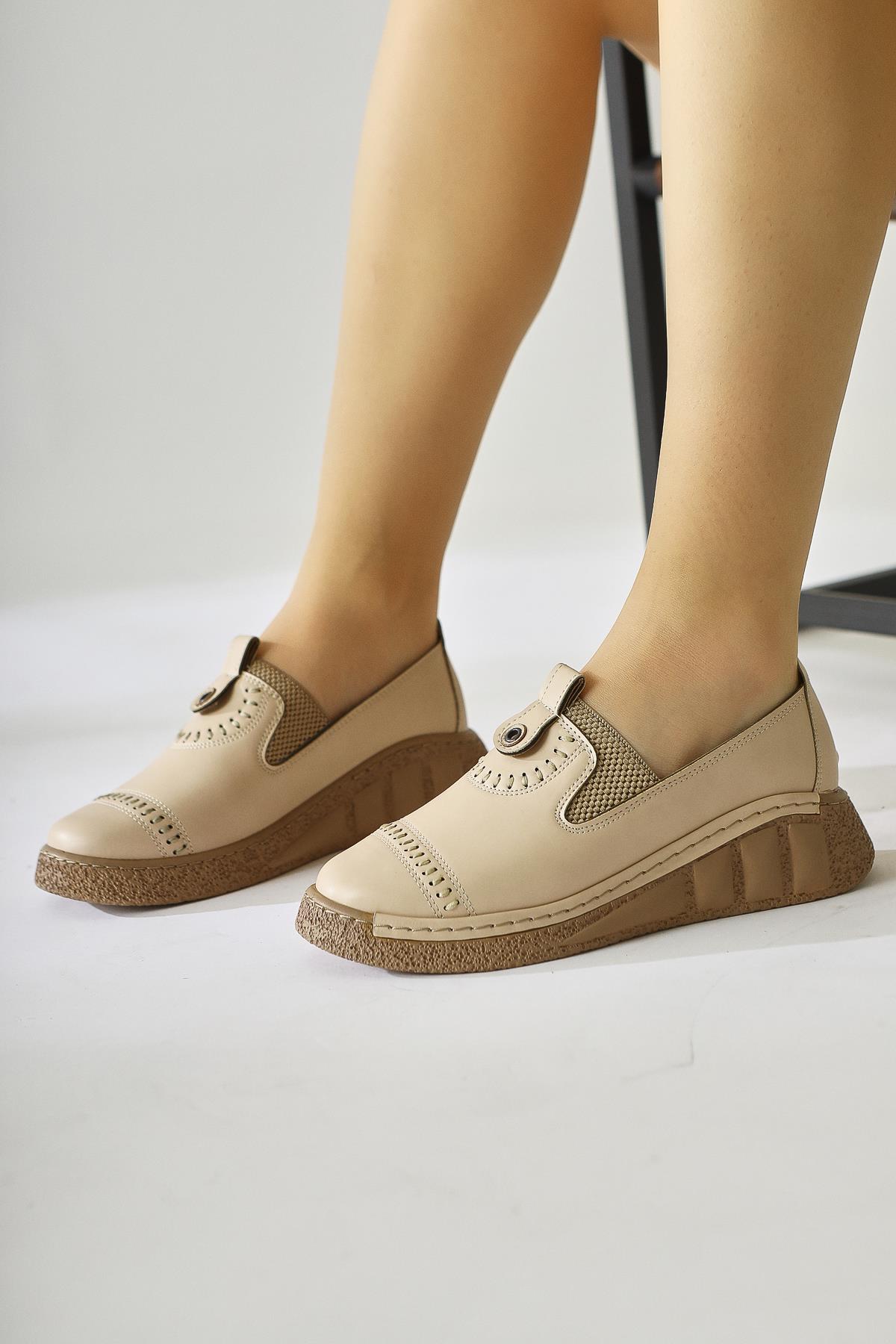 Bethina – Beige Stud-Detail Laser-Cut Ballet Flat (Women)