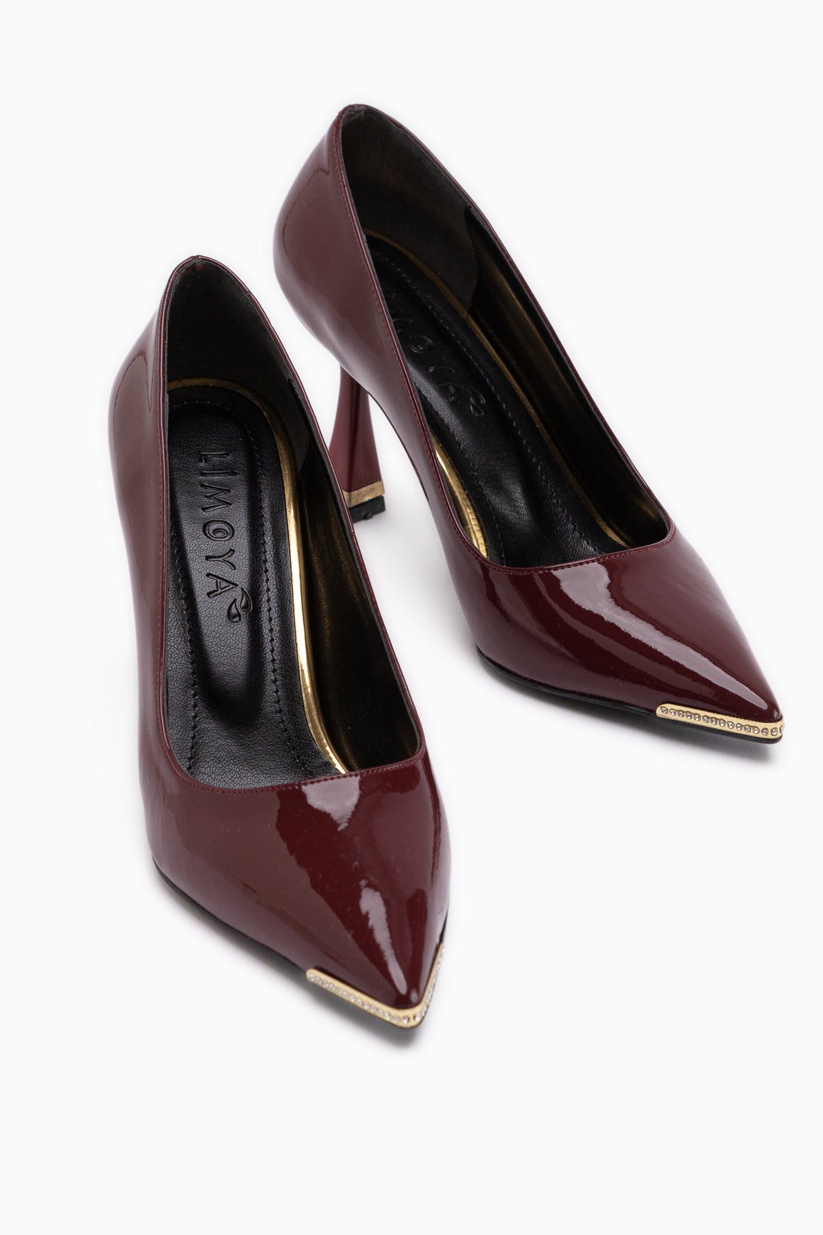 Sydney Burgundy Patent Stone Detailed Women’s Heeled Shoes