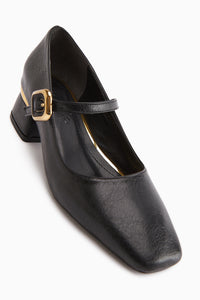 Abby Black Square Toe Buckle Detailed Women’s Shoes