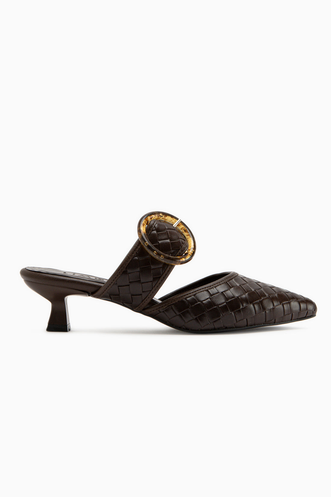 Meeri Brown Buckled Closed Toe Women’s Heeled Slippers