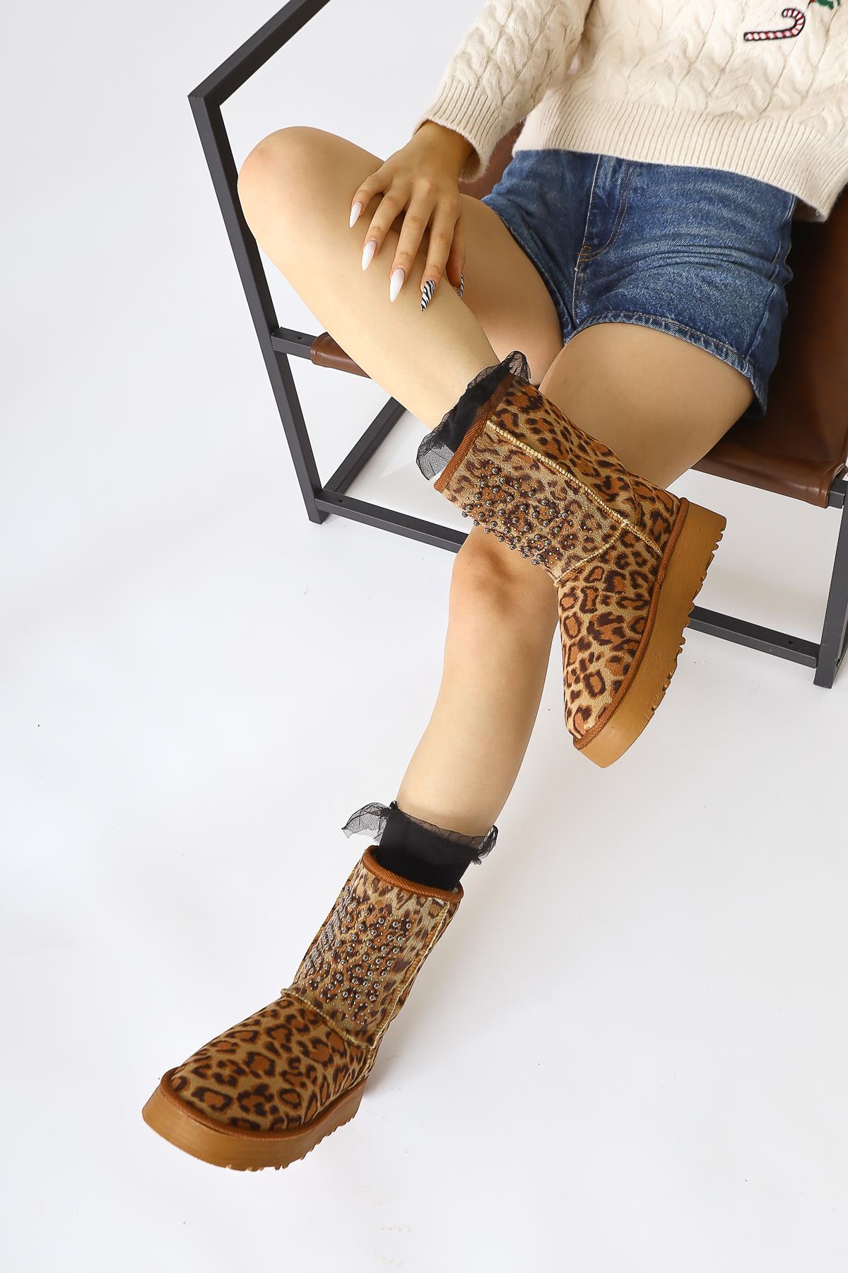 Anna-Li – Leopard-Print Suede Fur-Lined Bead-Detail Pull-On Boot (Women)