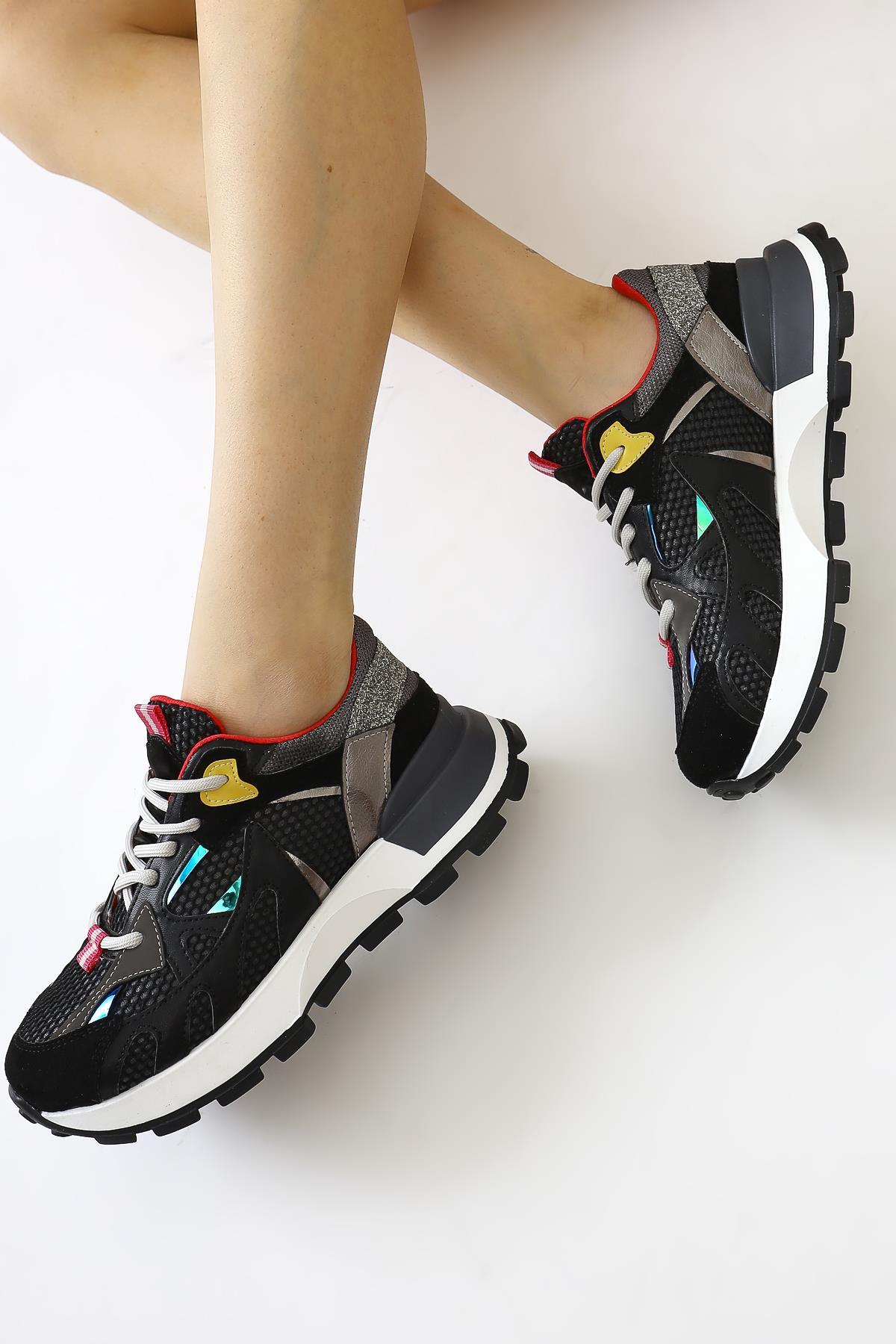 Moe Black Lace-up Sneakers with Mesh Detail