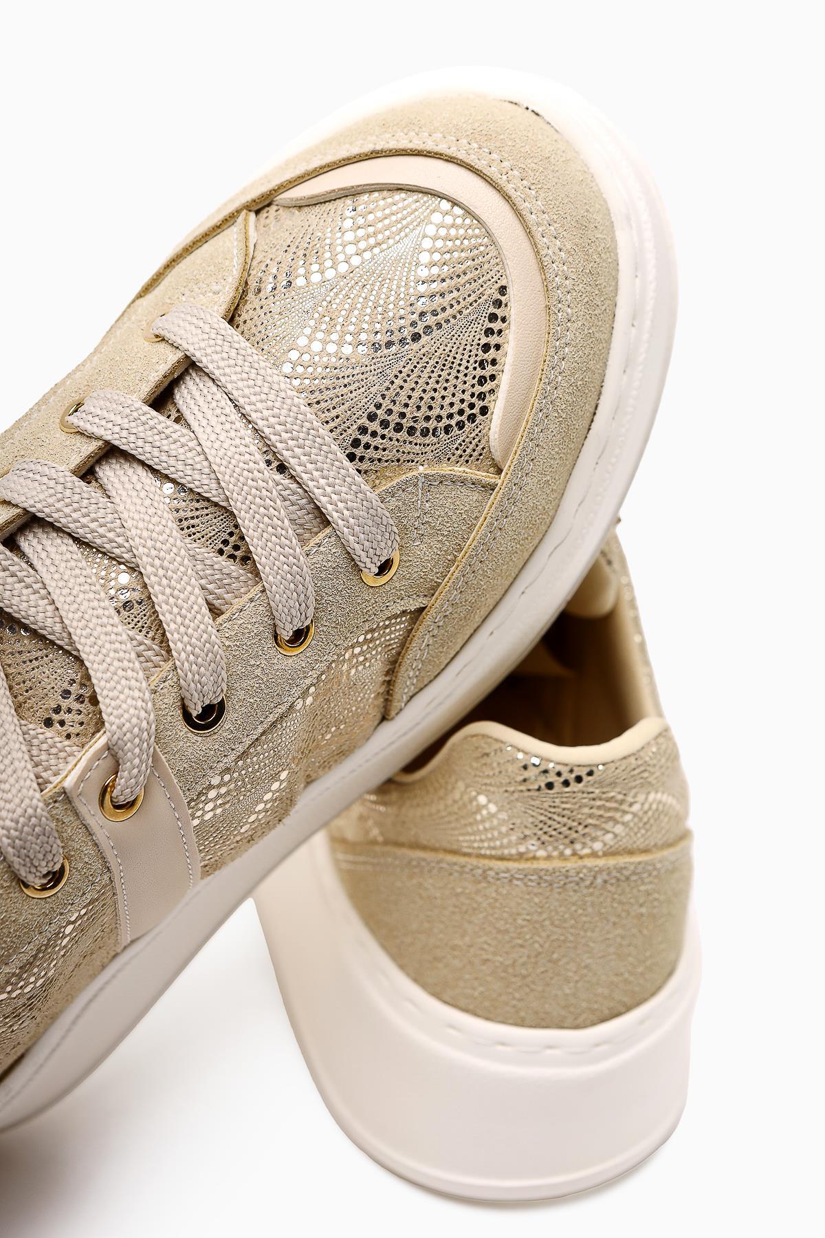 Julissa – Beige Suede Vegan Material Shiny-Patterned Thick Sole Sneaker (Women)