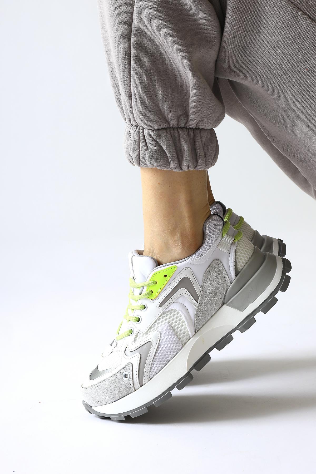 Onella White Suede Detailed Lace-up Sneakers