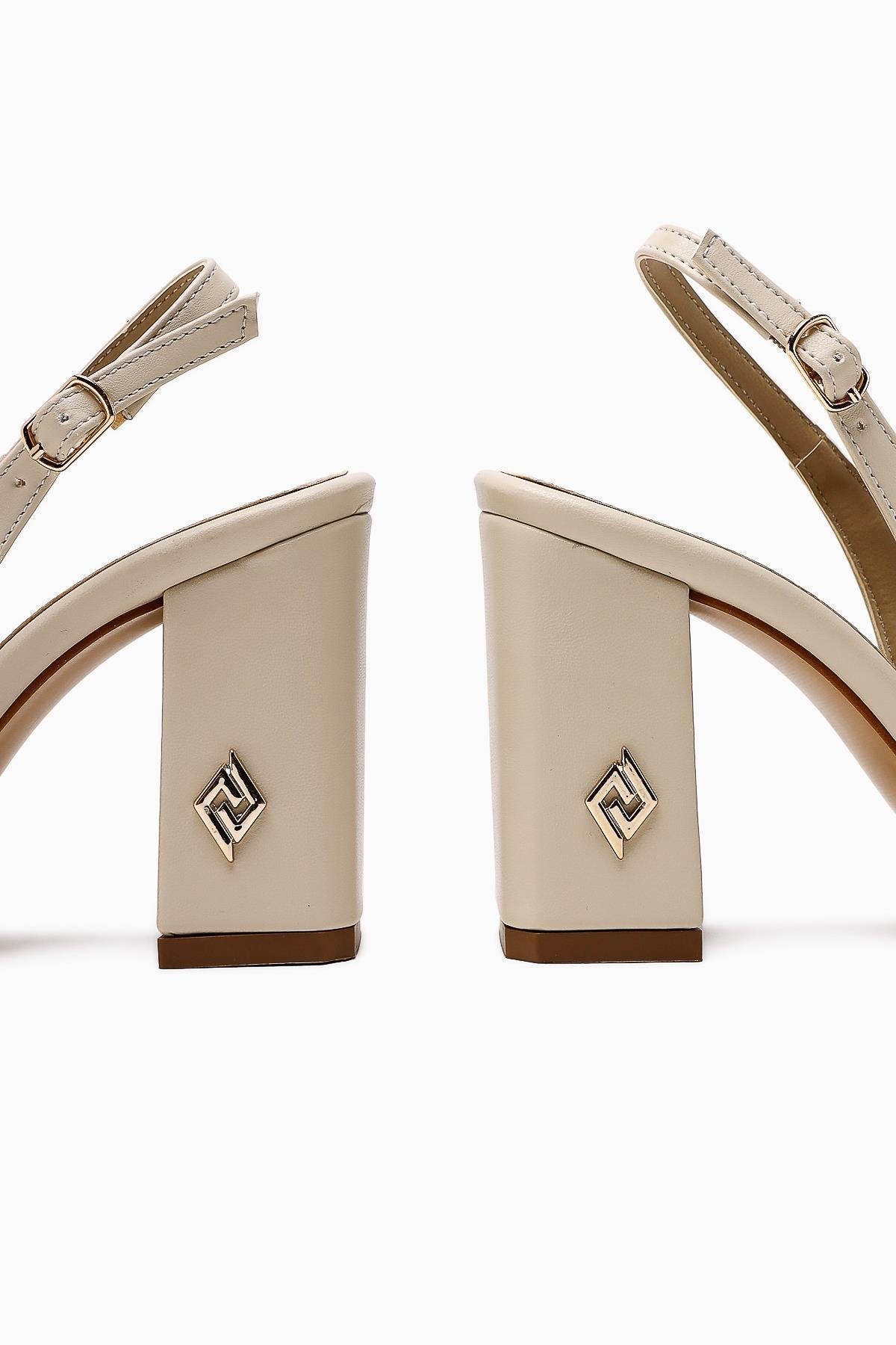 Yupin Beige Metal Detailed Closed Toe Women’s Heeled Shoes