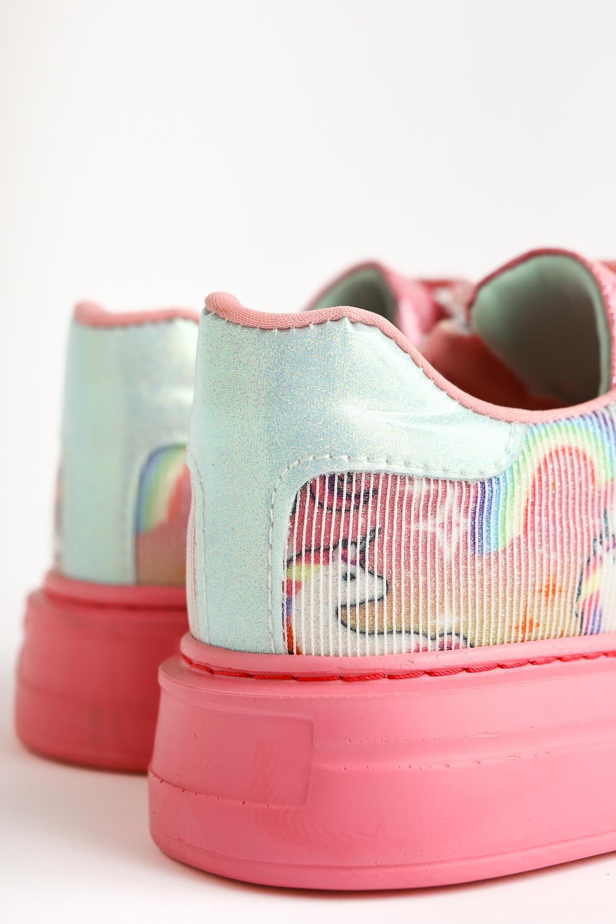 Gea Pink Unicorn Print Kids' Sneakers