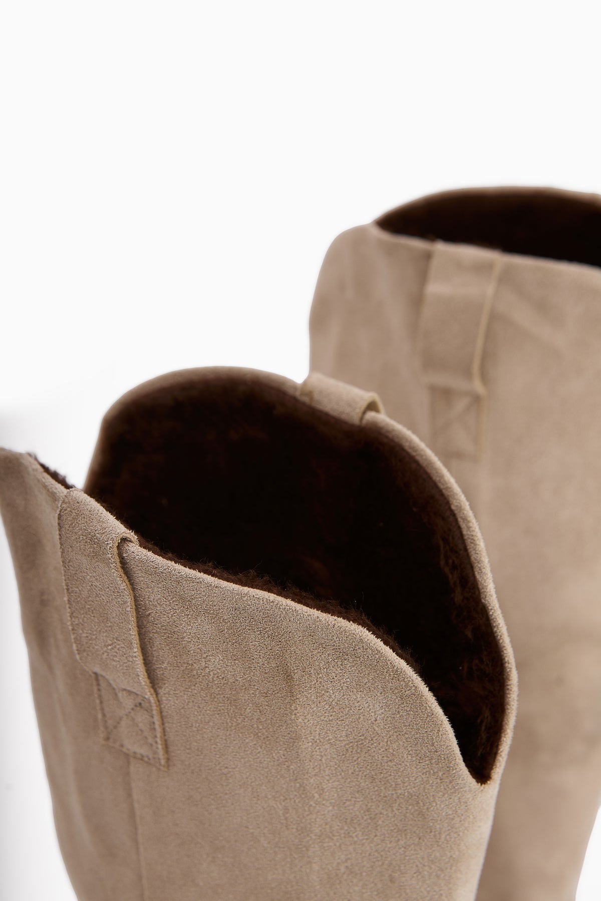 Leya Beige Suede Heeled Boot without Zipper