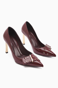 Sven Burgundy Patent Leather Detailed Women’s Heeled Shoes