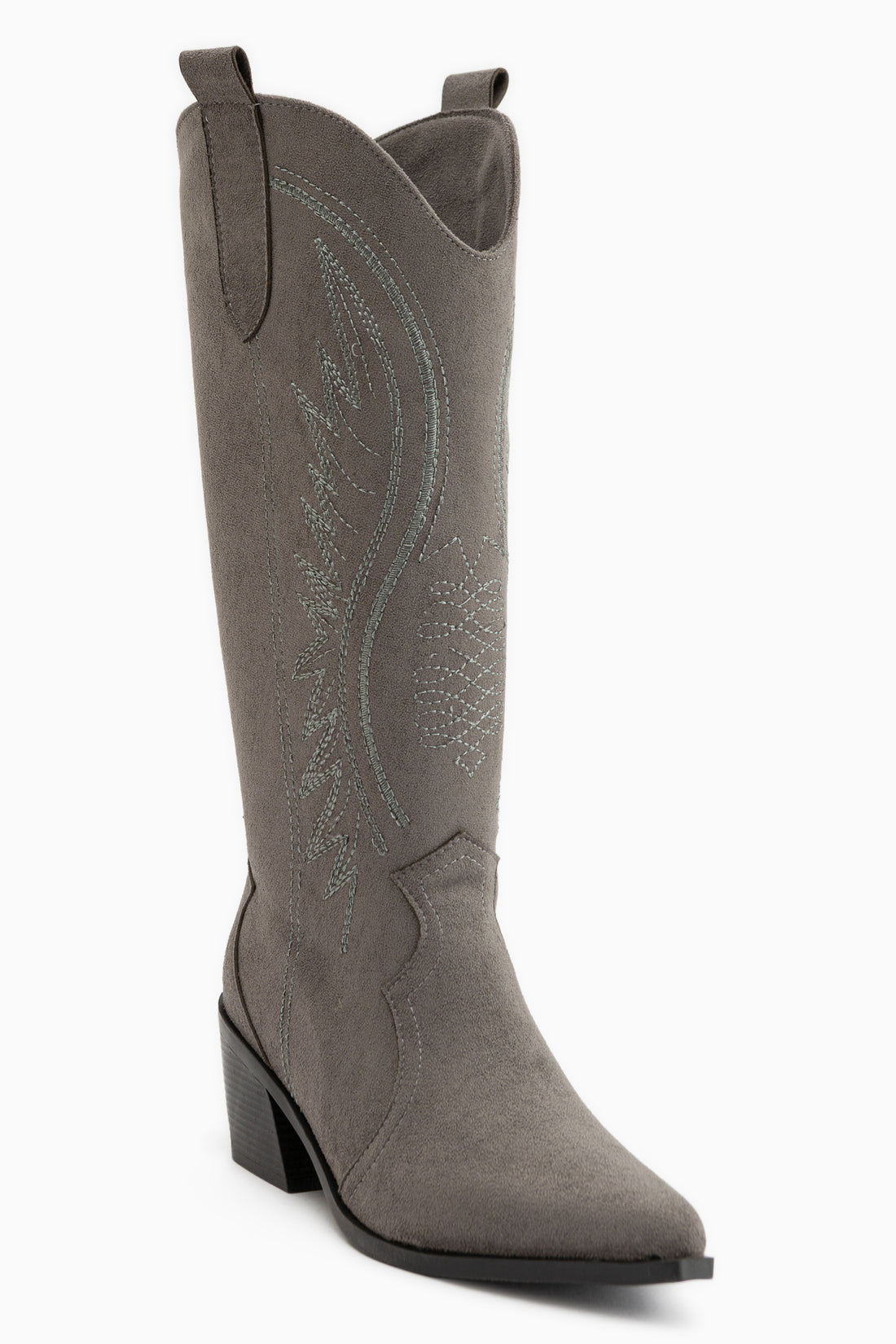 Hero Gray Suede Embroidered Cowboy Boots